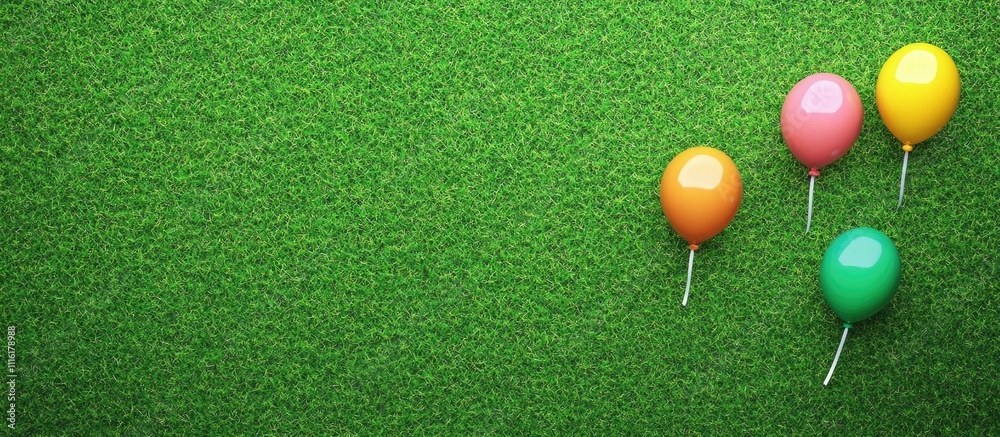 Poster colorful balloons on a vibrant green grass backdrop creating a festive and cheerful atmosphere for c