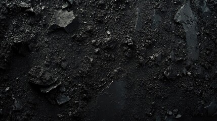 Dark black soil texture ideal for agriculture, highlighting fertile ground suitable for farming. High-resolution image captures rich agricultural land with ample copy space for design needs.