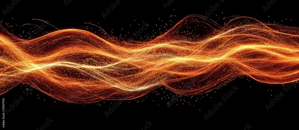 Poster Dynamic orange fireworks creating vibrant streams and sparkles against a dark background for festive celebrations and events