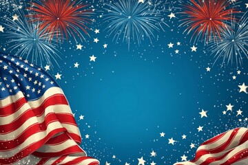 Vibrant Fireworks Over American Flag Celebrating Independence Day