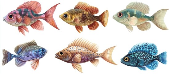 Fototapeta premium Vibrant Colorful Fish Collection Swimming in Clear Sea Water Illustration