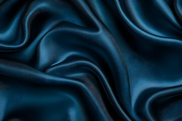 Obraz premium Luxurious dark blue silk fabric with elegant folds and waves.