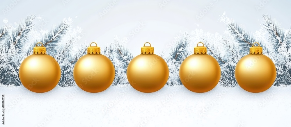 Poster elegant golden christmas ornaments arranged on a snowy frosty background creating a festive and chee