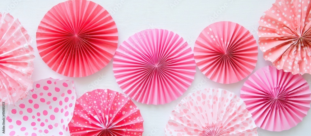Aufkleber pink paper fans with polka dot patterns arranged in an abstract background creating a festive and pl