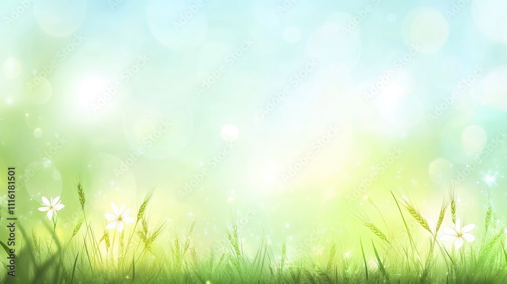 Aufkleber lush green wheat field background with soft light in spring showcasing vibrant nature and tranquilit