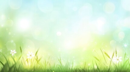 Fototapeta premium Lush green wheat field background with soft light in spring showcasing vibrant nature and tranquility in a serene landscape setting.