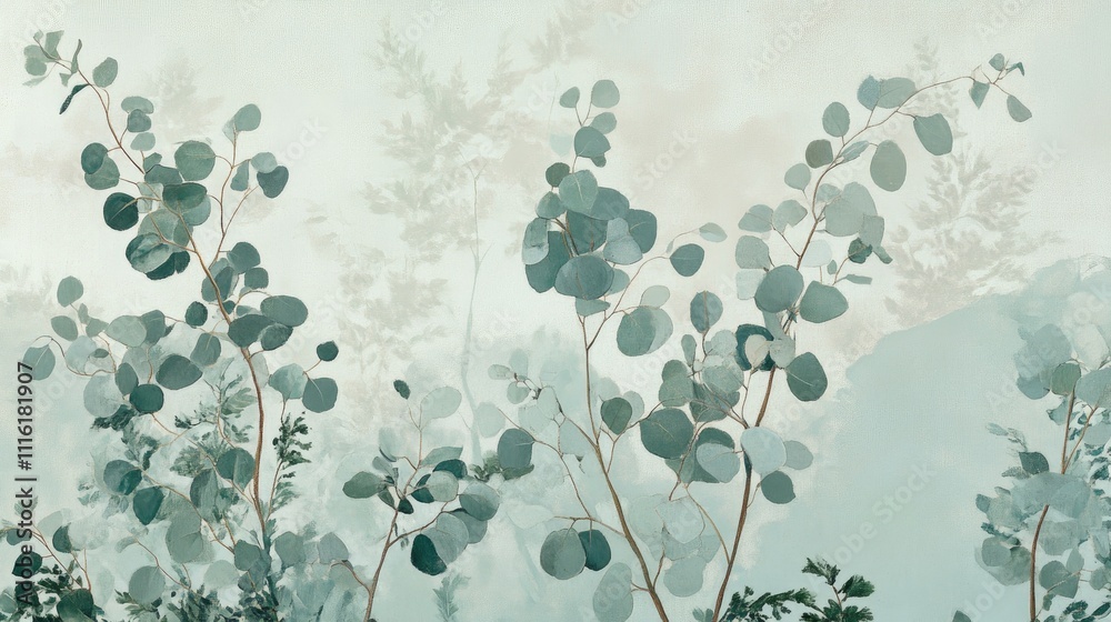 Poster eucalyptus foliage background ideal for design projects related to construction and furniture aesthe