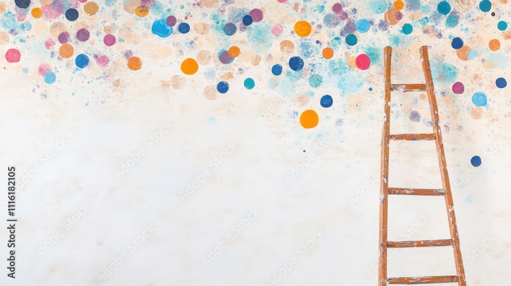 Poster ladder and paint splashes vibrant colors on a white background creative workspace concept for home i
