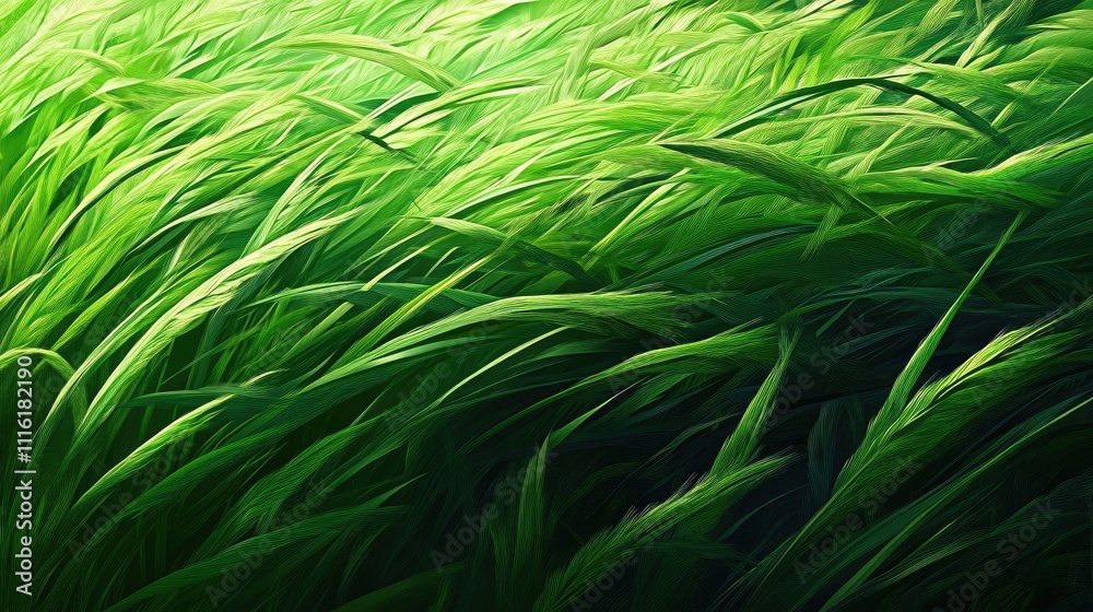 Poster vibrant green grass surface texture with abstract motion effect showcasing nature's beauty and lushn