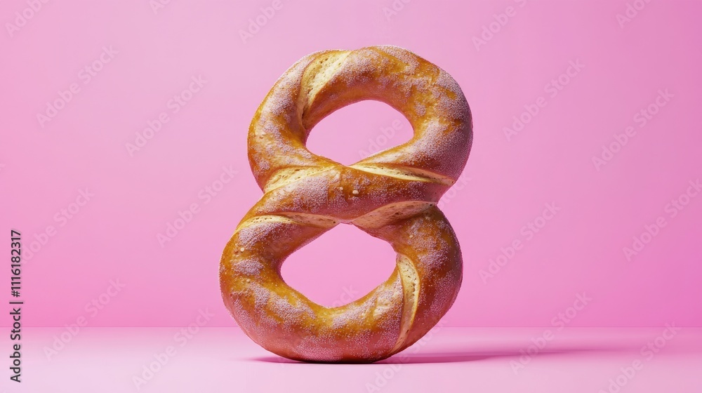 Aufkleber salted pretzel art display with vibrant pink background showcasing unique food design for visual app