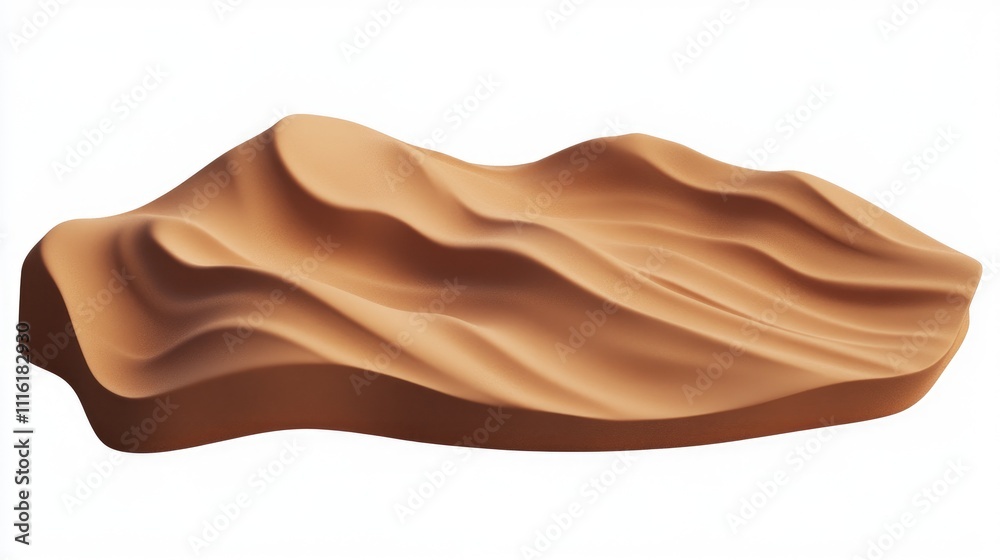 Poster abstract representation of an isolated sand dune showcasing smooth curves and textures on a clean wh
