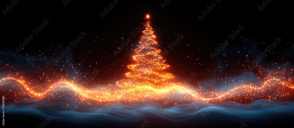 Poster illuminated christmas tree at night radiating warm holiday glow creating an enchanting abstract fest