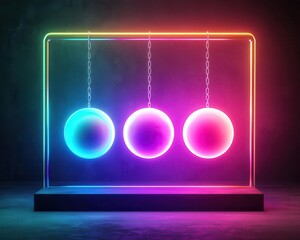 Visualization of energy transfer in a Newton s cradle, vibrant light trails, Momentum Transfer, Conservation of Energy