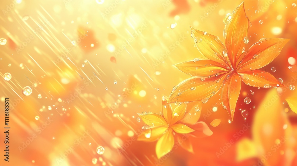 Aufkleber autumn leaves with raindrops on a window creating a warm, inviting background perfect for seasonal d