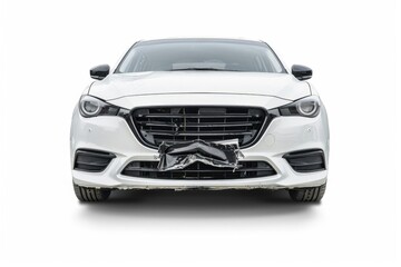 Naklejka premium White car damaged in accident isolated on white background.