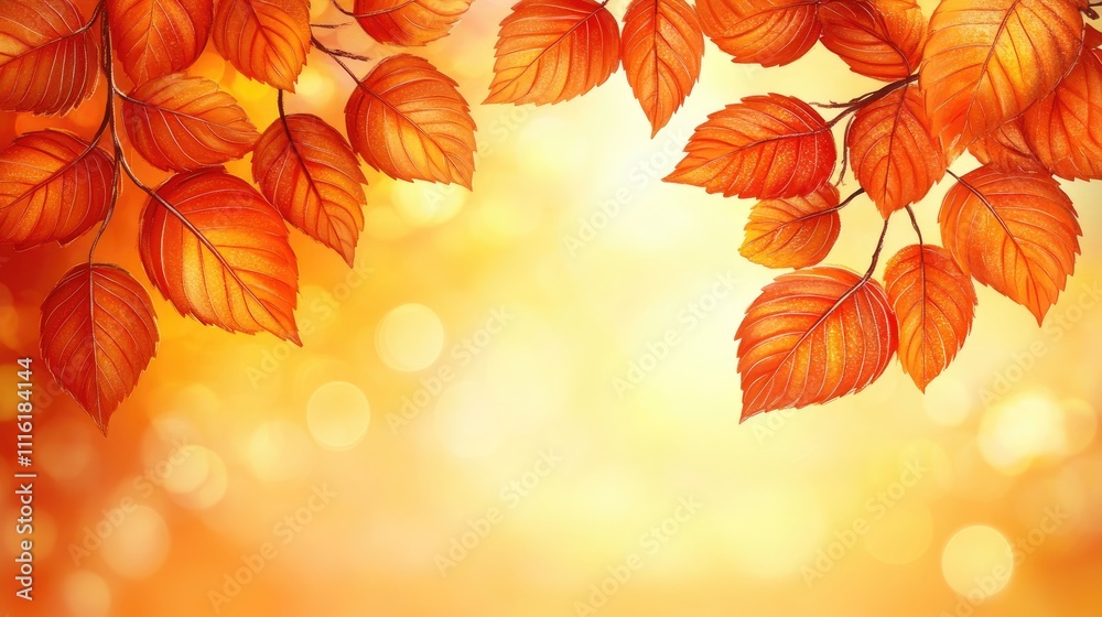 Aufkleber Golden Autumn Leaves with Soft Bokeh Effect and Sunlight Filtering Through Tree Canopy in Warm Nature Scene