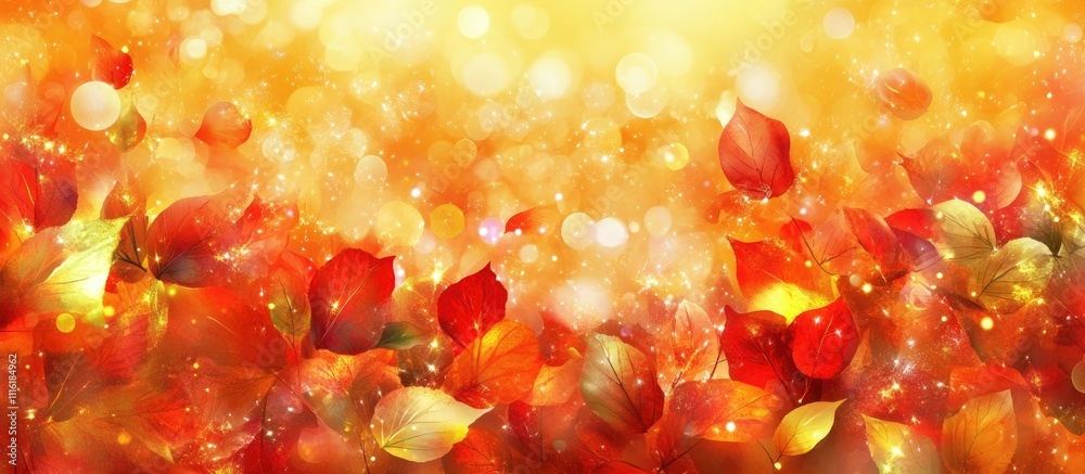 Aufkleber Luminous bokeh backdrop with autumn leaves creating a festive ambiance and magical effect for holiday decorations and exquisite design