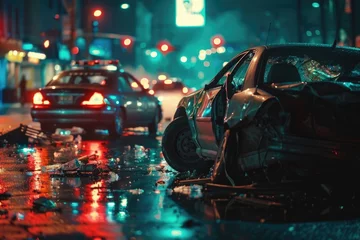Keuken foto achterwand Multiple car crash night city emergency severe damage © darshika