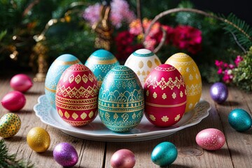 Fototapeta premium Unique Easter Eggs in Magical Patterns for Celebrations and Decorations