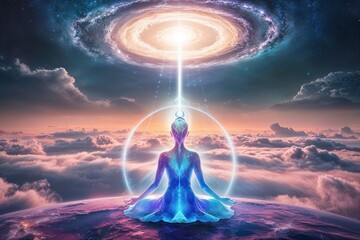 Obraz premium Wondrous Celestial Retreat Featuring an Ethereal Sky and Divine Aura of Hope