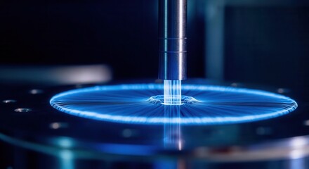 Obraz premium Precision engineering: close-up of machine part with blue illumination