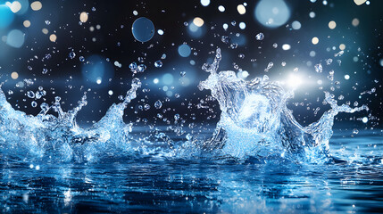 Fototapeta premium water forms against a deep black background, blending abstract splashes, ripples, mist, and dynamic droplets.