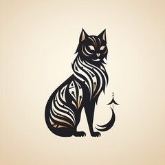 Ornate black cat silhouette with decorative patterns and golden accents on a light background