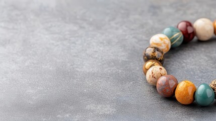 Obraz premium Macro view of a braided bracelet with a mix of gemstones and metals, Eclectic Jewelry, Boho Style