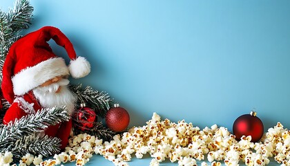Festive Christmas Santa Popcorn Scene Holiday Movie Night