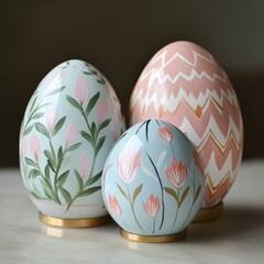 Fototapeta premium Artisanal Easter egg crafting, elegant hand-painted designs, soft pastel tones, modern aesthetic.