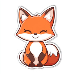 Obraz premium A cute cartoon fox is sitting on a white background. The fox has a big smile on its face. 