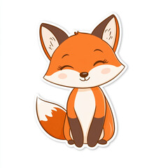 Obraz premium A cute cartoon fox is sitting on a white background. The fox has a big smile on its face. 