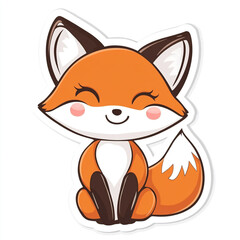 Obraz premium A cute cartoon fox is sitting on a white background. The fox has a big smile on its face. 