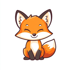 Obraz premium A cute cartoon fox is sitting on a white background. The fox has a big smile on its face. 