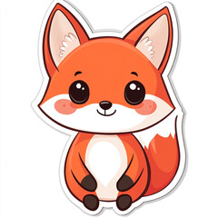 Obraz premium A cute cartoon fox is sitting on a white background. The fox has a big smile on its face. 