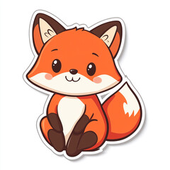 Obraz premium A cute cartoon fox is sitting on a white background. The fox has a big smile on its face. 