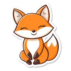 Obraz premium A cute cartoon fox is sitting on a white background. The fox has a big smile on its face. 