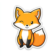 Obraz premium A cute cartoon fox is sitting on a white background. The fox has a big smile on its face. 