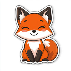 Obraz premium A cute cartoon fox is sitting on a white background. The fox has a big smile on its face. 