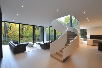 Fototapeta premium Modern Spiraling Staircase in Contemporary Interior