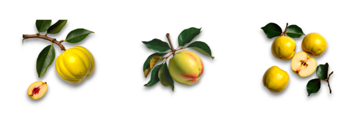Yellow apples and slices isolated on transparent background