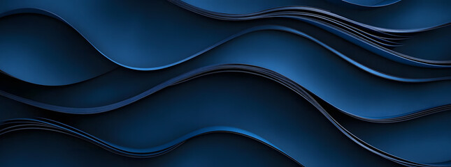 Fototapeta premium Dark blue paper waves abstract banner design. Elegant wavy vector background