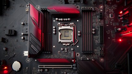 Fototapeta premium Black and Red Motherboard with CPU Socket