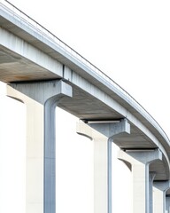 Fototapeta premium A modern bridge structure with a curved design, showcasing concrete pillars and a smooth surface against a minimalistic background.