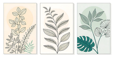 set of three vertical posters minimalist line lea