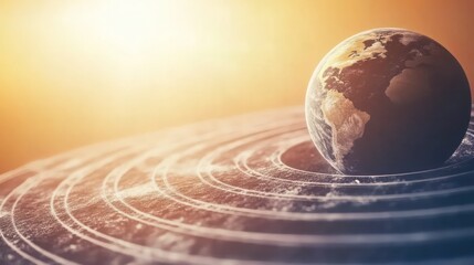 Earth axis diagram illustration showing the tilt of the Earth's rotational axis relative to its orbital plane, explaining the cause of seasonal changes and the distribution of sunlight.