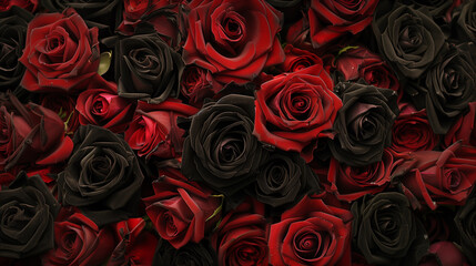 Top View of Black and Red Roses Floral Arrangement