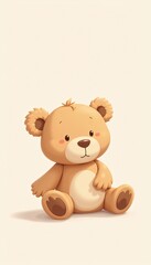 Fototapeta premium Cute cartoon teddy bear sitting on a soft background
