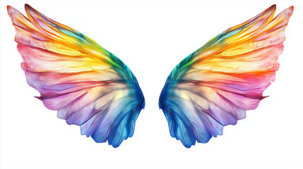 Fototapeta premium Iridescent fairy wings with vibrant rainbow hues isolated on white background