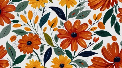 Illustration oil painting pattern flower in white background